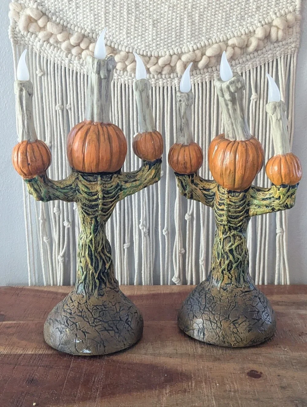 Tekky Toys Halloween Pumpkin Candelabra Prop Pair Lights Sound Set of 2